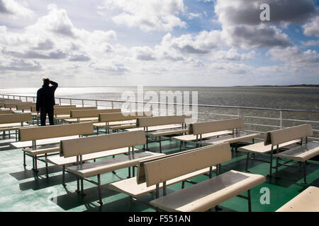 DEU, Germania, Schleswig-Holstein, traghetto della compagnia di navigazione Wyker Dampfschiffs-Reederei da Dagebuell di Amrum island, Foto Stock