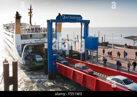 DEU, Germania, Schleswig-Holstein, traghetto della compagnia di navigazione Wyker Dampfschiffs-Reederei da Dagebuell di Amrum island, Foto Stock