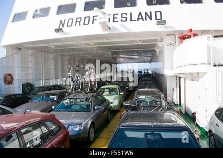 DEU, Germania, Schleswig-Holstein, traghetto della compagnia di navigazione Wyker Dampfschiffs-Reederei da Dagebuell di Amrum island, Foto Stock