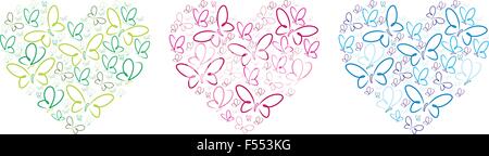 Disegnato a mano le farfalle in una forma di cuore in formato vettoriale. Illustrazione Vettoriale