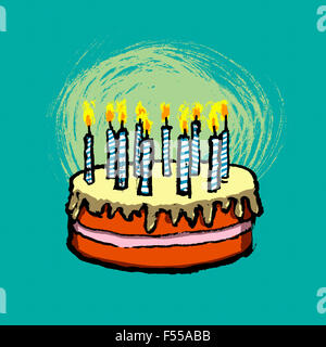 Immagine illustrativa di torta di compleanno contro sfondo blu Foto Stock