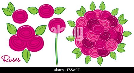 Set di Roses in formato vettoriale. Illustrazione Vettoriale