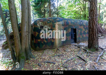 Cecoslovacco fortificazioni difensive pre-belliche costruite sul confine. Dintorni Slavonice, Boemia del Sud, Repubblica Ceca Foto Stock