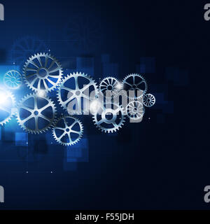 Abstract technology business moto ingranaggi su sfondo blu Foto Stock