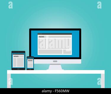 Online news giornale sensibile multi piattaforma Illustrazione Vettoriale