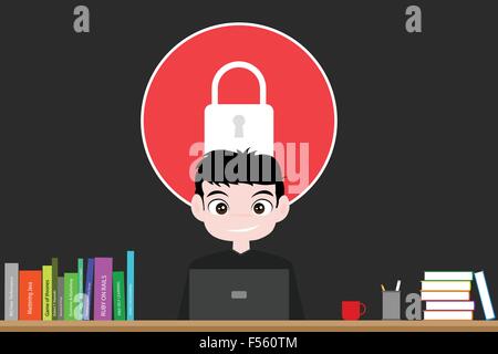Hacker sorriso e il lavoro di hacking Illustrazione Vettoriale