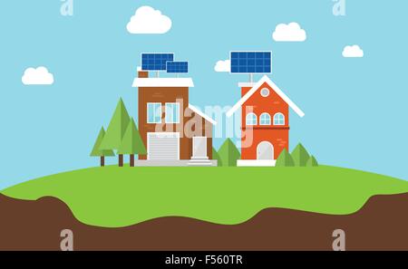 Solarcity pannello solare casa sul tetto Illustrazione Vettoriale