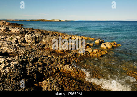 Selvatica e rocciosa costa al promontorio di Kamenjak, Istria, Croazia Foto Stock