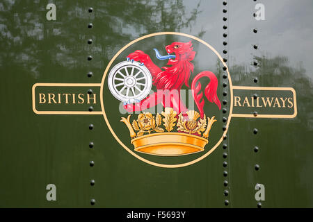 British Railways emblema; in Dean foresta motore ferroviario; Gloucestershire, Regno Unito Foto Stock