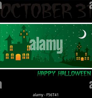 Haunted House Halloween card in formato vettoriale. Illustrazione Vettoriale