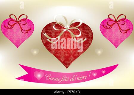 Eps unico10 illustrazione vettoriale con belle abbellito i cuori e il francese il testo su sfondo luminoso Illustrazione Vettoriale