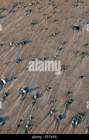 I ciottoli sulla spiaggia nella luce del sole di mattina pattern Foto Stock