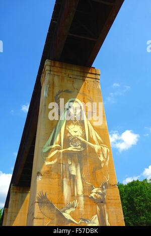 Graffiti sul cavalcavia pilastro a Toronto in Canada Foto Stock