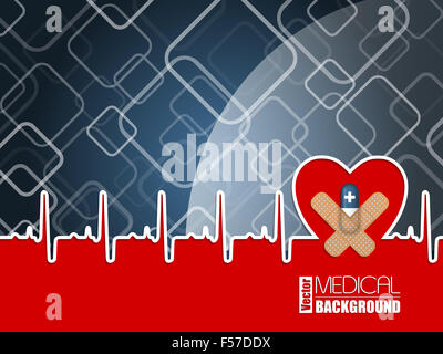 Medical design di sfondo con schema di ECG a forma di cuore e la pillola blu Foto Stock