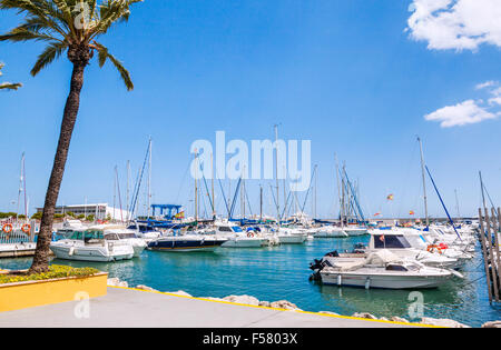 Spagna, Andalusia, provincia di Malaga, Costa del Sol Oriental, vista del porto della città costiera di Caleta de Vélez Foto Stock