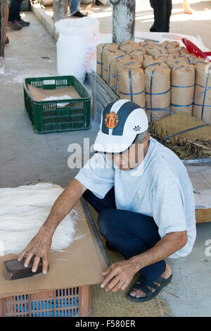 Sau Hoai del riso a base di noodle fabbrica , Can Tho, Delta del Mekong, popolare con gite turistiche per vedere il riso tagliatelle fatte,Vietnam Foto Stock