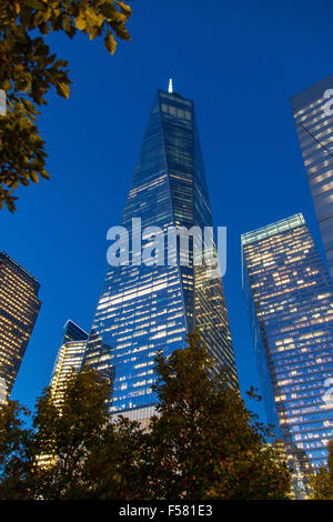 One World Trade Center (freedom tower) di notte , la parte inferiore di Manhattan, New York City, Stati Uniti d'America. Foto Stock