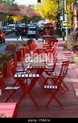 St Denis Street a Montreal, in Quebec. Foto Stock