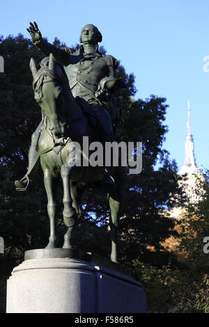 Statua equestre del Presidente degli Stati Uniti George Washington da Henry Kirke Brown in Union Square, Manhattan, New York City, Stati Uniti d'America Foto Stock