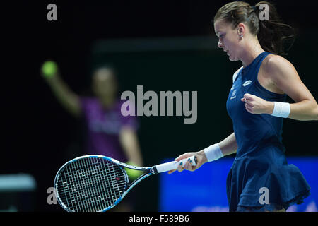 Singapore. 29 ott 2015. Agnieszka RADWANSKA (POL) in singoli in la BNP PARIBAS WTAF FINALI (Singapore) presso lo stadio al coperto il 29 Ott 2015 a Singapore. Ella battere Simona Halep (Rou.). (Foto Haruhiko Otsuka/AFLO) Credito: Aflo Co. Ltd./Alamy Live News Foto Stock