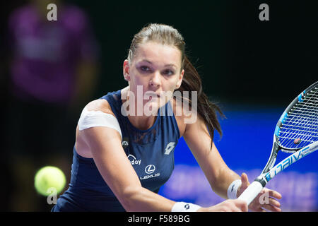Singapore. 29 ott 2015. Agnieszka RADWANSKA (POL) in singoli in la BNP PARIBAS WTAF FINALI (Singapore) presso lo stadio al coperto il 29 Ott 2015 a Singapore. Ella battere Simona Halep (Rou.). (Foto Haruhiko Otsuka/AFLO) Credito: Aflo Co. Ltd./Alamy Live News Foto Stock