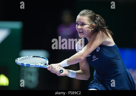 Singapore. 29 ott 2015. Agnieszka RADWANSKA (POL) in singoli in la BNP PARIBAS WTAF FINALI (Singapore) presso lo stadio al coperto il 29 Ott 2015 a Singapore. Ella battere Simona Halep (Rou.). (Foto Haruhiko Otsuka/AFLO) Credito: Aflo Co. Ltd./Alamy Live News Foto Stock