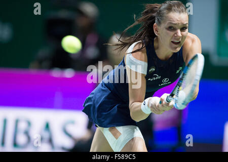 Singapore. 29 ott 2015. Agnieszka RADWANSKA (POL) in singoli in la BNP PARIBAS WTAF FINALI (Singapore) presso lo stadio al coperto il 29 Ott 2015 a Singapore. Ella battere Simona Halep (Rou.). (Foto Haruhiko Otsuka/AFLO) Credito: Aflo Co. Ltd./Alamy Live News Foto Stock