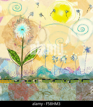 Fiori astratti pittura e mixed media art background Foto Stock