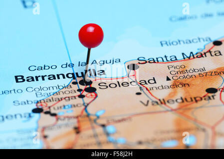 Barranquilla imperniata su una mappa di America Foto Stock