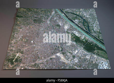 Vista satellitare della mappa di Vienna, Austria, mappa in 3D Foto Stock