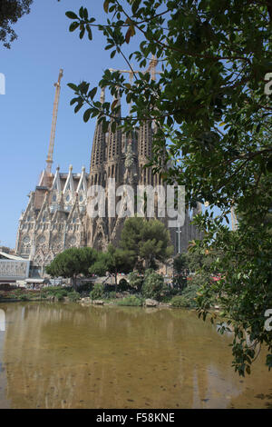 Vista della Sagrada Familia di Barcellona, Spagna. Foto Stock