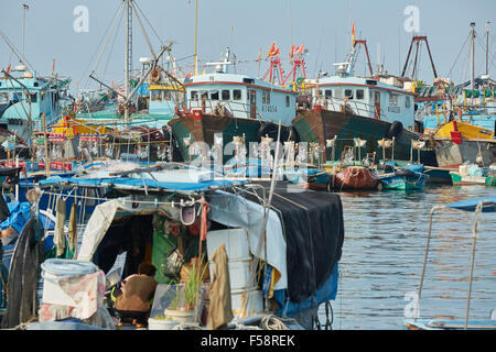 Commerciale barche da pesca impaccato in Cheung Chau, Porto di Hong Kong. Foto Stock