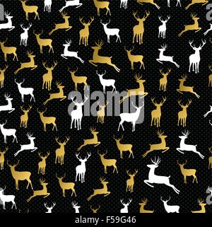 Buon Natale hipster golden renne pattern seamless sfondo. Ideale per la vacanza di biglietto di auguri di Natale o carta di avvolgimento Illustrazione Vettoriale