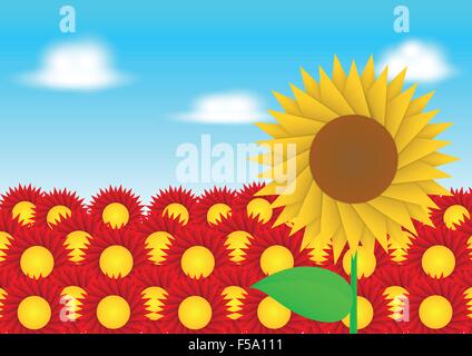 Sun Flower sul fiore rosso sfondo, vettore, EPS10 Illustrazione Vettoriale