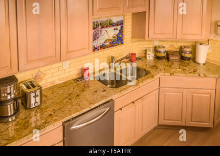 Ristrutturato Cucina con bancone in granito e piastrelle backsplash Foto Stock
