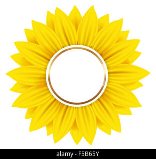 Round banner con Girasole giallo su sfondo bianco Foto Stock
