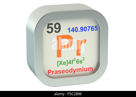 Praseodimio simbolo di elemento isolato su sfondo bianco Foto Stock