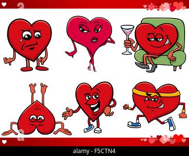 Cartoon illustrazione del giorno di San Valentino e amore Temi Raccolta con set di caratteri di cuore Illustrazione Vettoriale