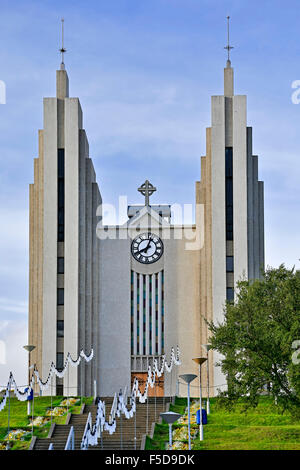Akureyrarkirkja chiesa luterana, Akureyri, Islanda Foto Stock