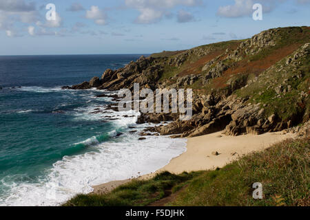 Cappella Porth Beach, San Levan, Cornwall, Regno Unito Foto Stock