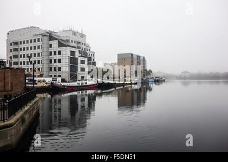 Londra, Inghilterra. 2 Novembre, 2015. La fitta nebbia intorno Millwall Inner Dock al mattino. Foto Stock