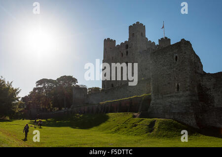 Rochester Castle, Boley Hill, Rochester, Kent, England, Regno Unito Foto Stock