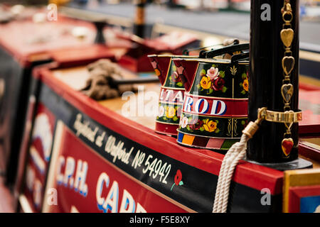 Dettaglio del canal boat, Canal Cavalcata, Little Venice, London, England, Regno Unito, Europa Foto Stock