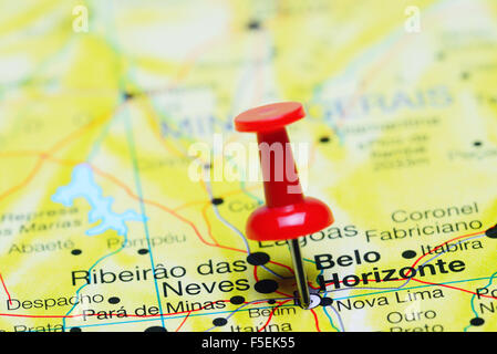 Belo Horizonte imperniata su una mappa del Brasile Foto Stock