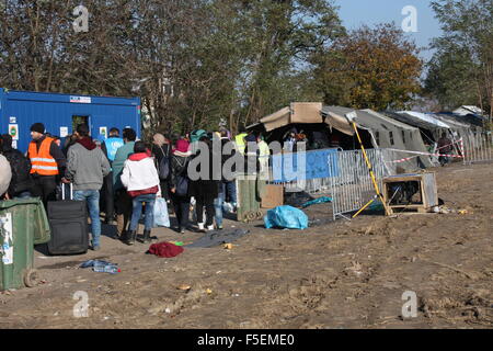 Berkasovo, Srbsko. 31 ott 2015. La Croazia è stata costretta a chiudere Berkasovo-Bapska checkpoint al confine con la Serbia, 3 novembre 2015. Oltre 100 volontari ceca funzionano al checkpoint Berkasovo-Bapska aiutare le migliaia di migranti voce per l'Unione europea, il 30 ottobre 2015. © Sarka Mrazova/CTK foto/Alamy Live News Foto Stock