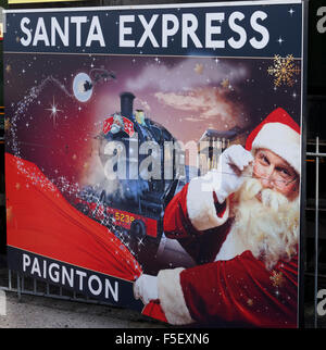 Pubblicità per Dartmouth Steam Railway Santa Express, Paignton, Devon, Inghilterra. Foto Stock