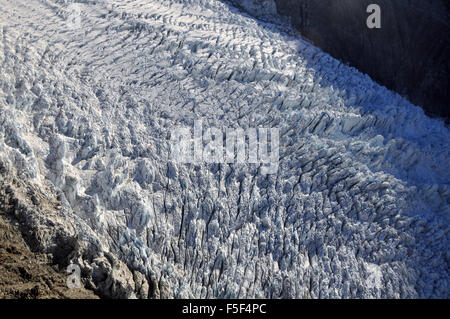 Ghiacciaio Franz Josef, un ghiacciaio a fondere a causa del cambiamento climatico, Franz Josef, Isola del Sud, Nuova Zelanda Foto Stock