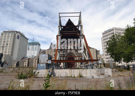 Rovine della Cattedrale di Christchurch, danneggiata da un terremoto nel 2011, Christchurch, Isola del Sud, Nuova Zelanda Foto Stock