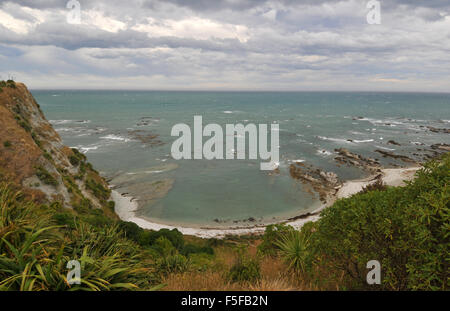 Vista panoramica dalla penisola marciapiede, Kaikoura, Isola del Sud, Nuova Zelanda Foto Stock