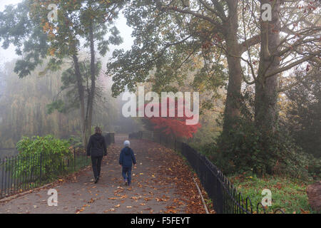 Waterlow Park nella nebbia, a nord di Londra, Regno Unito Foto Stock